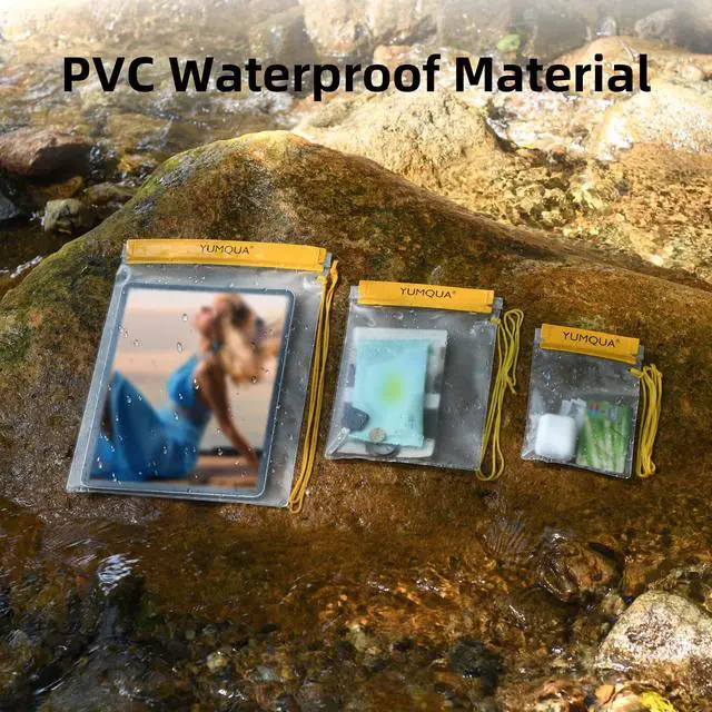 Alt view image 3 of 7 - Clear Waterproof Bags, Water Tight Cases Pouch Dry Bags for Camera Mobile Phone Maps Pouch Kayak Military Boating Document Holder, Yellow