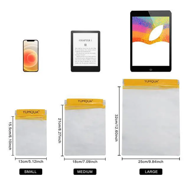 Alt view image 2 of 7 - Clear Waterproof Bags, Water Tight Cases Pouch Dry Bags for Camera Mobile Phone Maps Pouch Kayak Military Boating Document Holder, Yellow