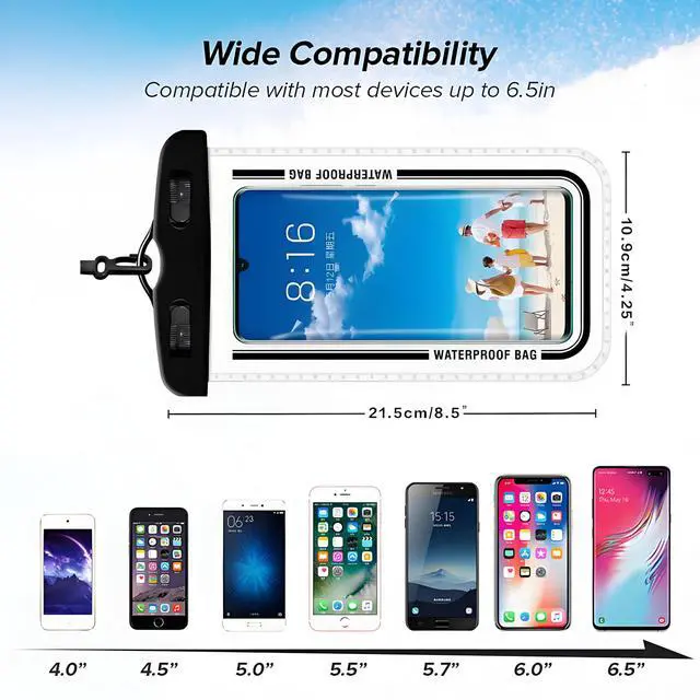 Alt view image 4 of 4 - Waterproof Phone Pouch, 8.3" Waterproof Phone Case for iPhone 16 15 14 13 Pro Max, IPX8 Cellphone Dry Bag Beach Cruise Ship Essentials(Blue 2Pack)