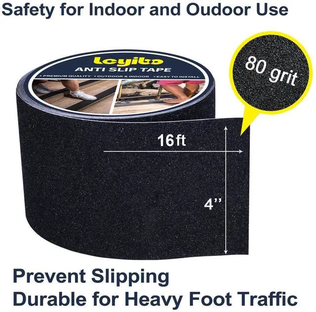 Alt view image 2 of 7 - Anti Slip Tape, 4 Inch x 16 Ft Grip Tape for Stairs Outdoor/Indoor, Waterproof Non Skid Roll for Stair Treads Non Slip, High Traction Friction Abrasive Adhesive Stair Steps - Black