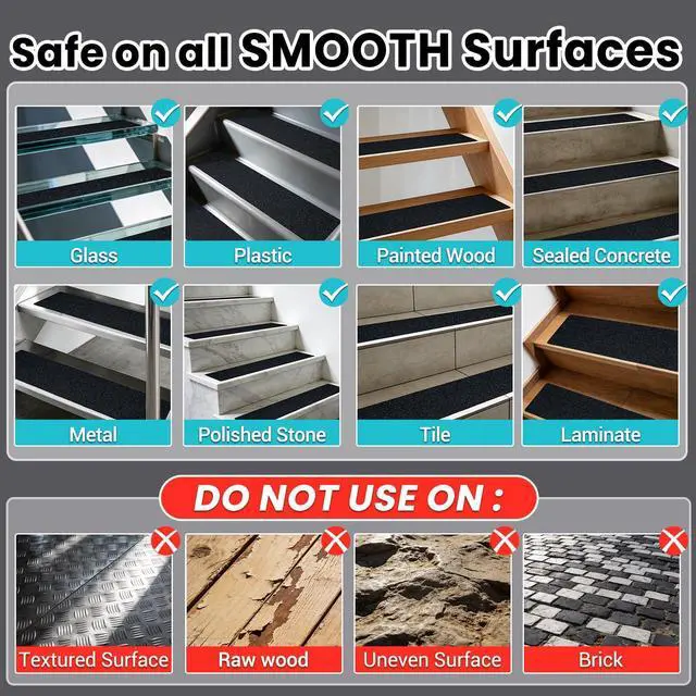Alt view image 7 of 7 - Anti Slip Tape, 4 Inch x 16 Ft Grip Tape for Stairs Outdoor/Indoor, Waterproof Non Skid Roll for Stair Treads Non Slip, High Traction Friction Abrasive Adhesive Stair Steps - Black