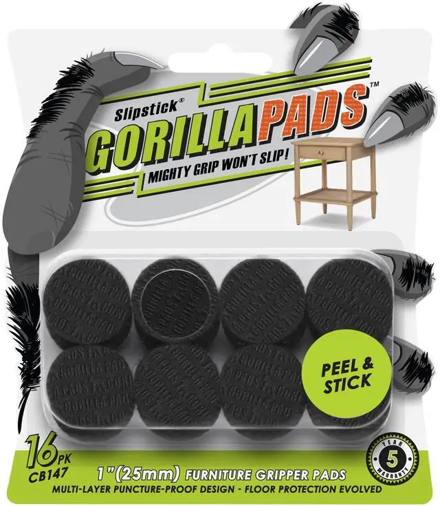 Main image of GorillaPads CB147 Non Slip Furniture Pads/Gripper Feet (Set of 16) Self Adhesive Rubber Floor Protectors, 1 inch Round, Black
