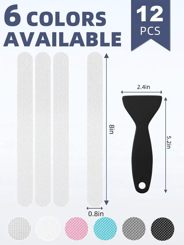 Alt view image 2 of 7 - Original Anti-Slip Shower Stickers for Bathtub & Shower Floor, Strong Adhesive Safety Strips with Scraper Ideal for Families with Kids, Adults & Seniors, 12 PCS (Clear)