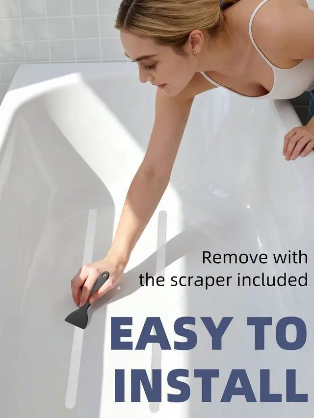 Alt view image 6 of 7 - Original Anti-Slip Shower Stickers for Bathtub & Shower Floor, Strong Adhesive Safety Strips with Scraper Ideal for Families with Kids, Adults & Seniors, 12 PCS (Clear)