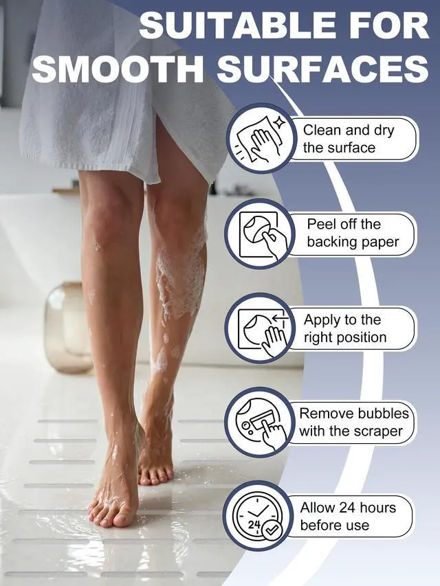 Alt view image 7 of 7 - Original Anti-Slip Shower Stickers for Bathtub & Shower Floor, Strong Adhesive Safety Strips with Scraper Ideal for Families with Kids, Adults & Seniors, 12 PCS (Clear)