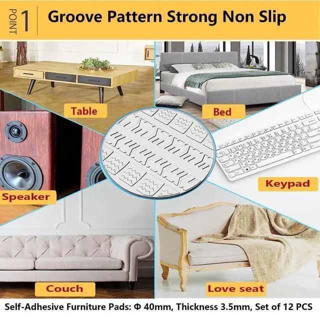 Alt view image 2 of 7 - Non Slip Furniture Pads, 12 PCS Clear Anti Skid Furniture Grippers