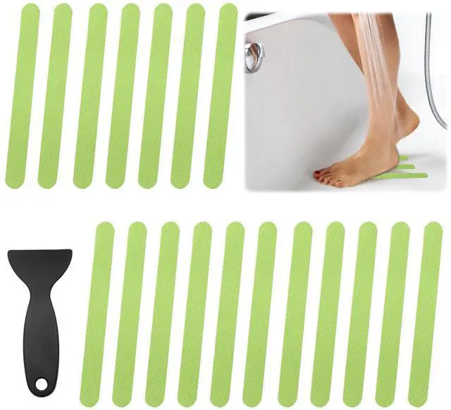 Main image of Bathtub Stickers Non Slip, Green Anti Slip Shower Strips Tubs Safety Shower Treads, Adhesive Sticker for Bathroom Bathtub, Shower Floor, Ladders with Scraper (24Pcs)