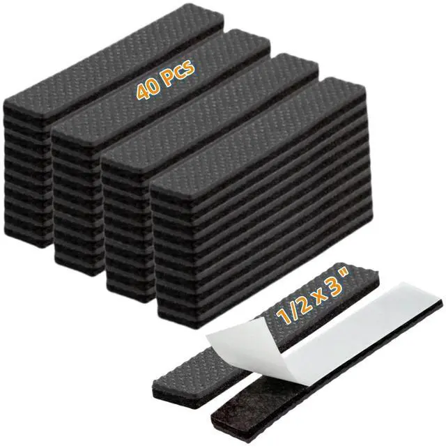 Main image of Non Slip Furniture Pads 1/2" x 3" Rubber Strips Self Adhesive Furniture Grippers Chair Leg Pads Rubber Chair Feet Anti Scratches Non Skid Furniture Pad Floor Protectors, 40 Pcs Rectangle