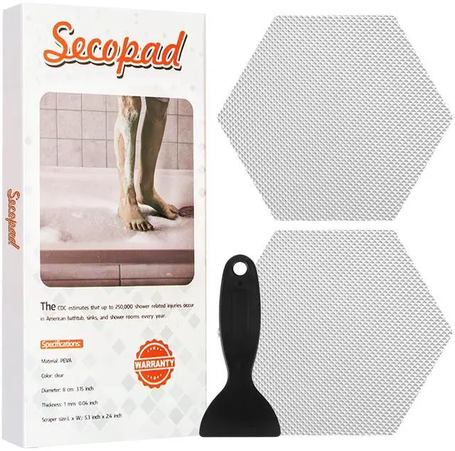Main image of Original 24 PCS Bathtub Stickers Non-Slip, Hexagon Safety Shower Treads Adhesive Appliques with Premium Scraper