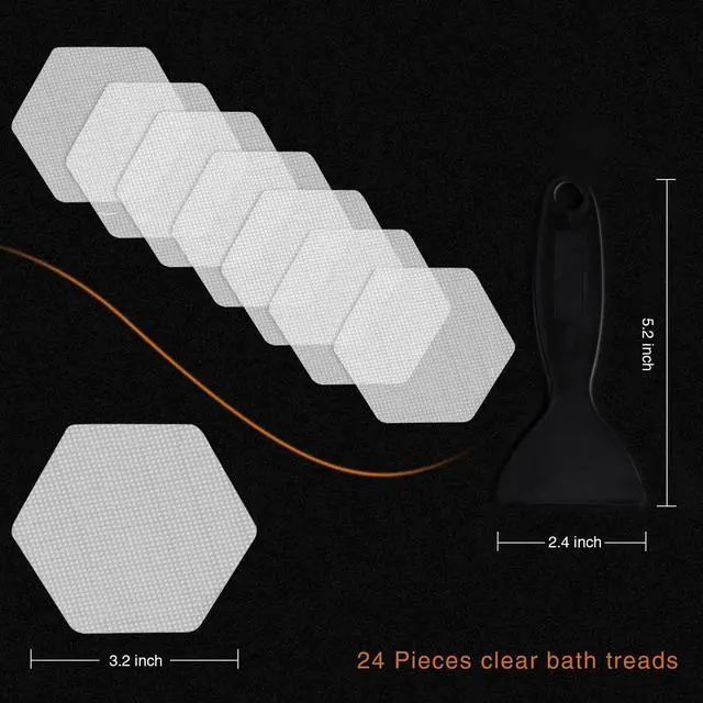 Alt view image 4 of 6 - Original 24 PCS Bathtub Stickers Non-Slip, Hexagon Safety Shower Treads Adhesive Appliques with Premium Scraper