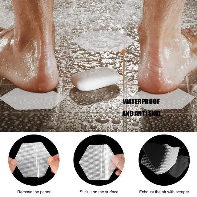 Alt view image 5 of 6 - Original 24 PCS Bathtub Stickers Non-Slip, Hexagon Safety Shower Treads Adhesive Appliques with Premium Scraper