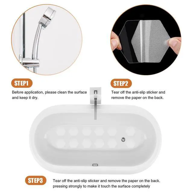 Alt view image 6 of 6 - Original 24 PCS Bathtub Stickers Non-Slip, Hexagon Safety Shower Treads Adhesive Appliques with Premium Scraper