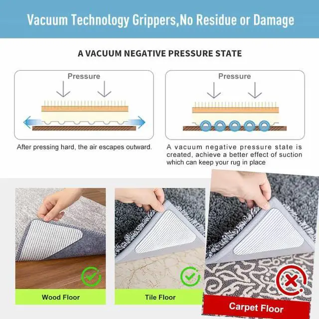 Alt view image 2 of 7 - Rug Pads Gripper, Anti Slip Carpet Grippers for Vinyl Floors, Area Rug Pad Grippers Extra Sticky on Tile, Non-Slip Rug Pads Stopper for Hardwood Floor Rug Tape Stickers 12x12cm 4 Pieces