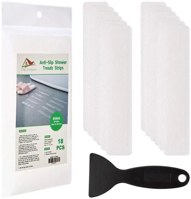Main image of Non Slip Bathtub Strips 18 PCS Larger Adhesive Anti Slip Shower Stickers for Bath Tub,Bathroom,Stairs with Premium Scraper