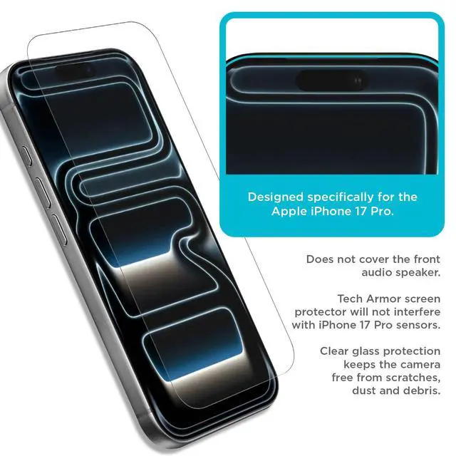 Alt view image 4 of 5 - for iPhone 17 Pro Screen Protector Glass 6.3 inch - Ballistic Tempered, Case Friendly, Easy Install, Sensor Protection, HD, 9H Hardness iPhone Screen Protector 17 pro, 3 Pack