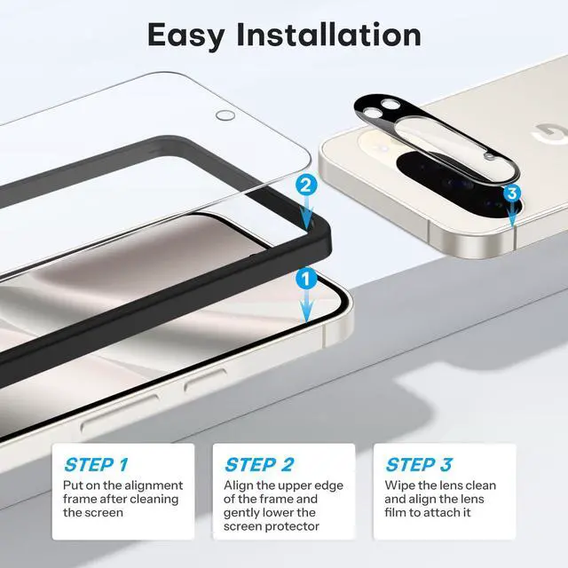 Alt view image 5 of 7 - 3+2 Pack for Google Pixel 10 Pro Screen Protector 6.3 inch, 3 Pack Tempered Glass Screen Protector&2 Pack Camera Lens Protector with Alignment Framework, Case Friendly(Not for 10/10 Pro XL)