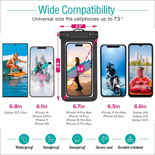 Alt view image 2 of 7 - Waterproof Phone Pouch -2 Pack, IPX8 Universal Waterproof Case Dry Bag Phone Protector for iPhone 17/16/15/14 Pro Max Plus XS XR X8 Galaxy S25 S24 Pixel Up to 8.4"