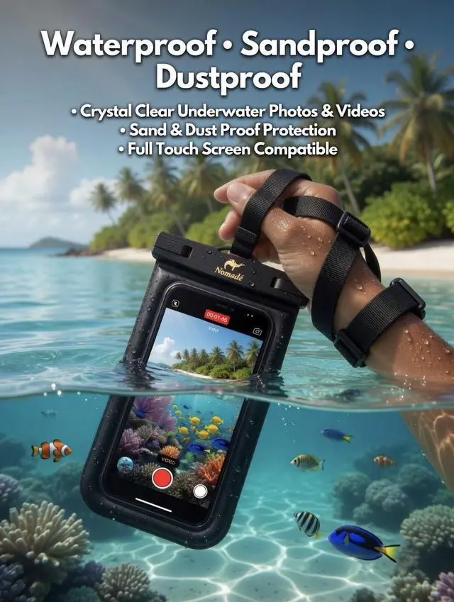 Alt view image 3 of 7 - Nomade - Premium Waterproof Floatable Phone Pouch - Fully Waterproof Phone Case - Underwater Photos - Fully Adjustable Lanyard - Universal Fit Phone Pouch Compatibility - 7 Inch Touch Screen