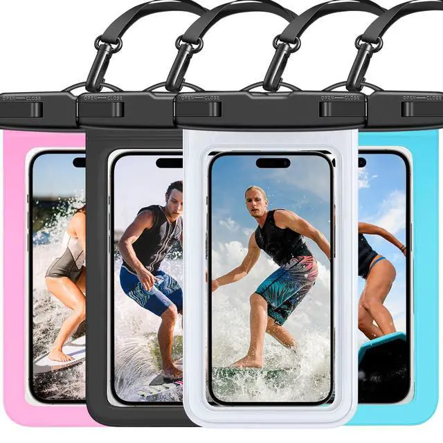 Main image of Waterproof Phone Pouch IP68 Floating Waterproof Phone Case, Dry Bag Beach Cruise Essentials with Adjustable Lanyard for iPhone 16 Pro Max / 15 Pro/Galaxy S24 S23 (Black & Clear & Blue & Pink)