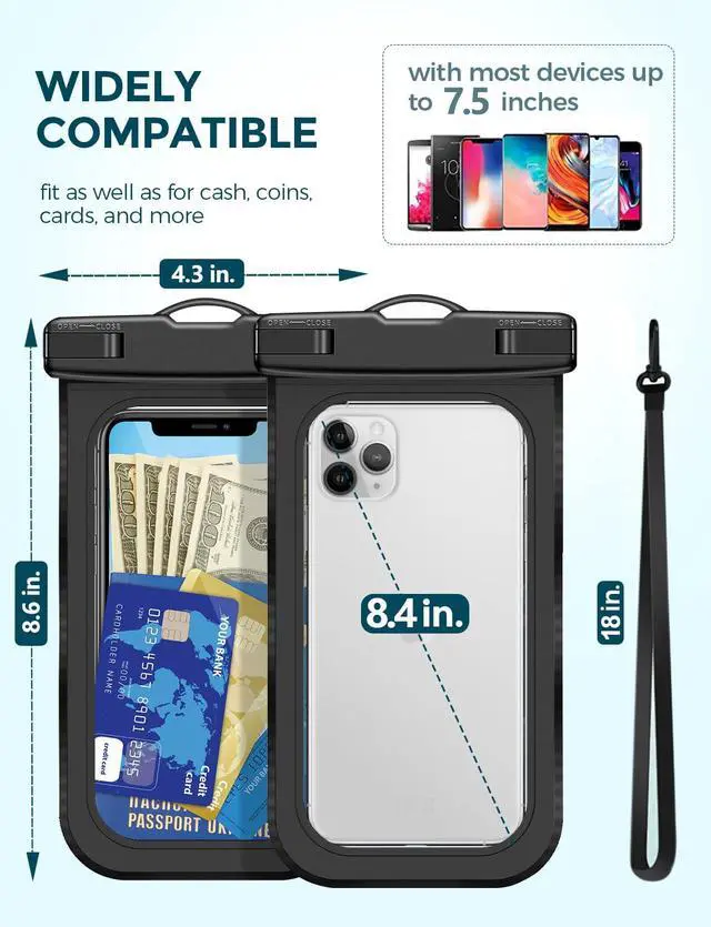 Alt view image 2 of 7 - Waterproof Phone Pouch IP68 Floating Waterproof Phone Case, Dry Bag Beach Cruise Essentials with Adjustable Lanyard for iPhone 16 Pro Max / 15 Pro/Galaxy S24 S23 (Black & Clear & Blue & Pink)