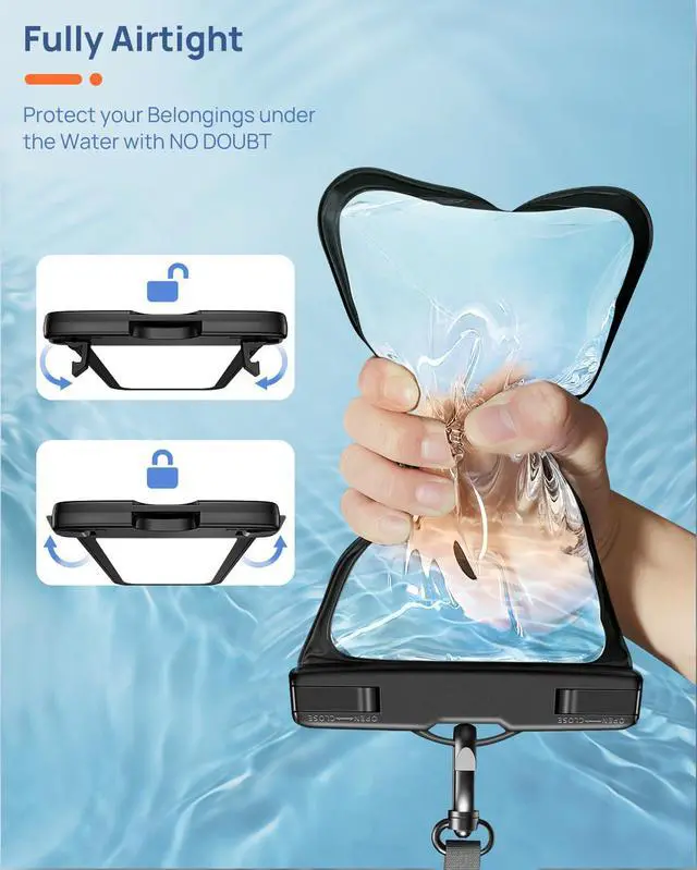 Alt view image 4 of 7 - Waterproof Phone Pouch IP68 Floating Waterproof Phone Case, Dry Bag Beach Cruise Essentials with Adjustable Lanyard for iPhone 16 Pro Max / 15 Pro/Galaxy S24 S23 (Black & Clear & Blue & Pink)