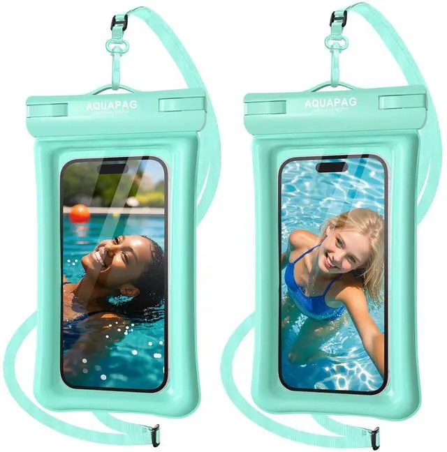 Main image of IP68 Waterproof Phone Pouch 2 Pack-Up to 8.0"Adjustable Neck Lanyard Floating Waterproof Phone Case for iPhone,Phone Dry Bags for Vacation Beach Pool Travel Essentials (Aqua Green 2 Pack)