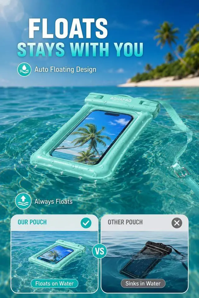 Alt view image 2 of 7 - IP68 Waterproof Phone Pouch 2 Pack-Up to 8.0"Adjustable Neck Lanyard Floating Waterproof Phone Case for iPhone,Phone Dry Bags for Vacation Beach Pool Travel Essentials (Aqua Green 2 Pack)