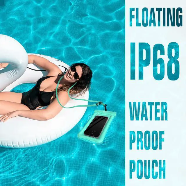 Alt view image 3 of 7 - IP68 Waterproof Phone Pouch 2 Pack-Up to 8.0"Adjustable Neck Lanyard Floating Waterproof Phone Case for iPhone,Phone Dry Bags for Vacation Beach Pool Travel Essentials (Aqua Green 2 Pack)