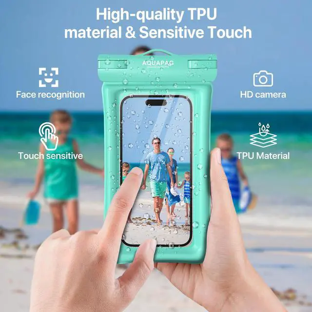 Alt view image 6 of 7 - IP68 Waterproof Phone Pouch 2 Pack-Up to 8.0"Adjustable Neck Lanyard Floating Waterproof Phone Case for iPhone,Phone Dry Bags for Vacation Beach Pool Travel Essentials (Aqua Green 2 Pack)