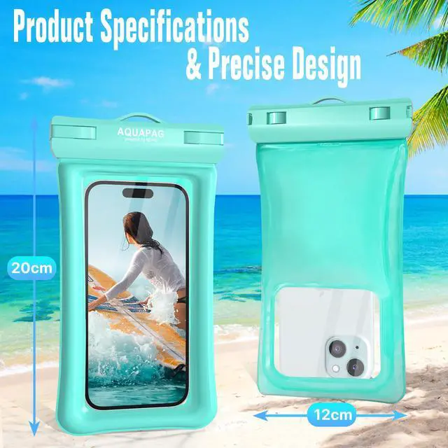 Alt view image 4 of 7 - IP68 Waterproof Phone Pouch 2 Pack-Up to 8.0"Adjustable Neck Lanyard Floating Waterproof Phone Case for iPhone,Phone Dry Bags for Vacation Beach Pool Travel Essentials (Aqua Green 2 Pack)