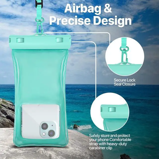 Alt view image 7 of 7 - IP68 Waterproof Phone Pouch 2 Pack-Up to 8.0"Adjustable Neck Lanyard Floating Waterproof Phone Case for iPhone,Phone Dry Bags for Vacation Beach Pool Travel Essentials (Aqua Green 2 Pack)
