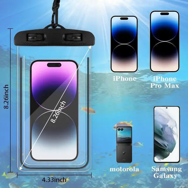 Alt view image 2 of 7 - Waterproof Phone Pouch, 2 Pack Black Water Proof Cell Phone Case, Phone Wet Dry Bag Holder Beach Vacation Waterpark Underwater Cruise Essentials Accessories Must Haves Packing List Stuff for Men Women