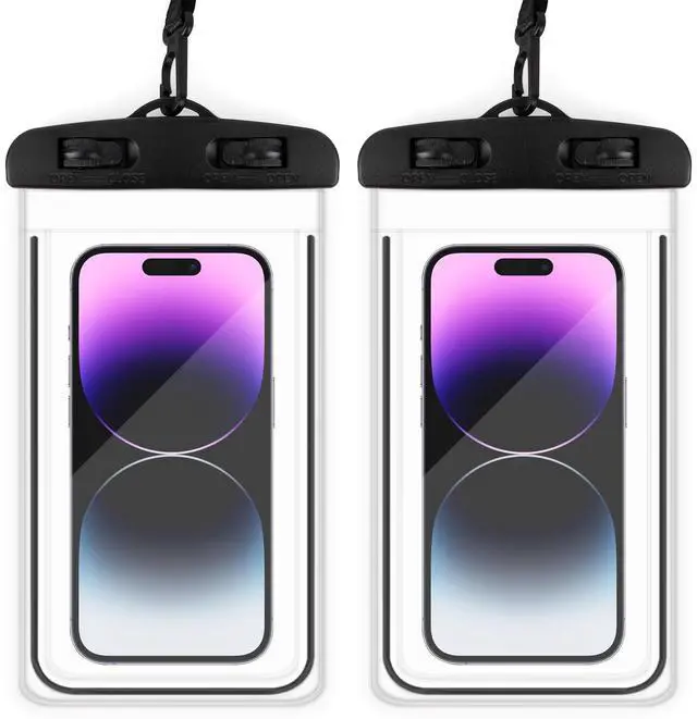 Main image of Waterproof Phone Pouch, 2 Pack Black Water Proof Cell Phone Case, Phone Wet Dry Bag Holder Beach Vacation Waterpark Underwater Cruise Essentials Accessories Must Haves Packing List Stuff for Men Women