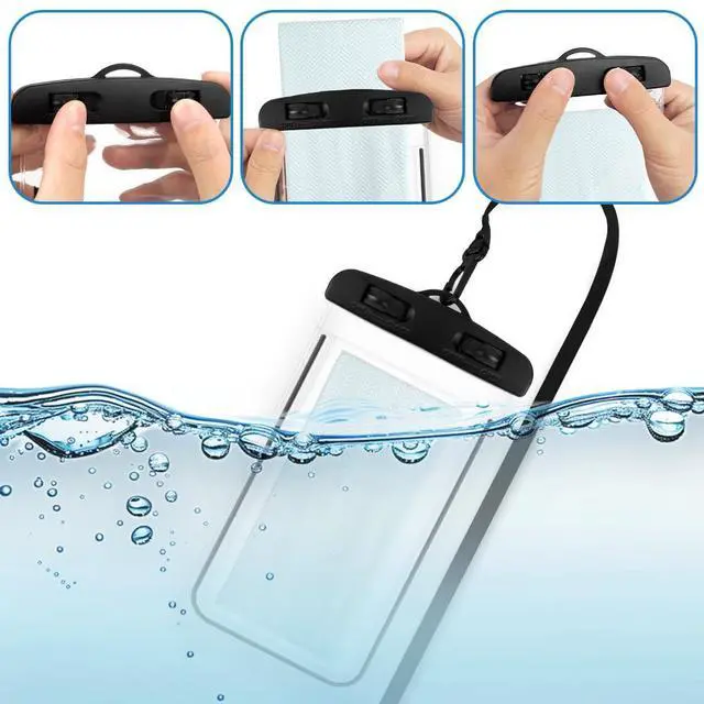 Alt view image 5 of 7 - Waterproof Phone Pouch, 2 Pack Black Water Proof Cell Phone Case, Phone Wet Dry Bag Holder Beach Vacation Waterpark Underwater Cruise Essentials Accessories Must Haves Packing List Stuff for Men Women
