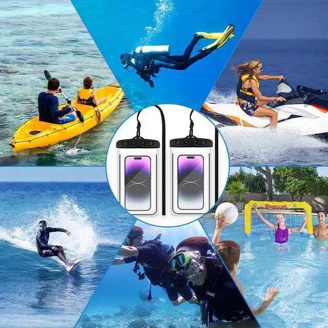 Alt view image 6 of 7 - Waterproof Phone Pouch, 2 Pack Black Water Proof Cell Phone Case, Phone Wet Dry Bag Holder Beach Vacation Waterpark Underwater Cruise Essentials Accessories Must Haves Packing List Stuff for Men Women