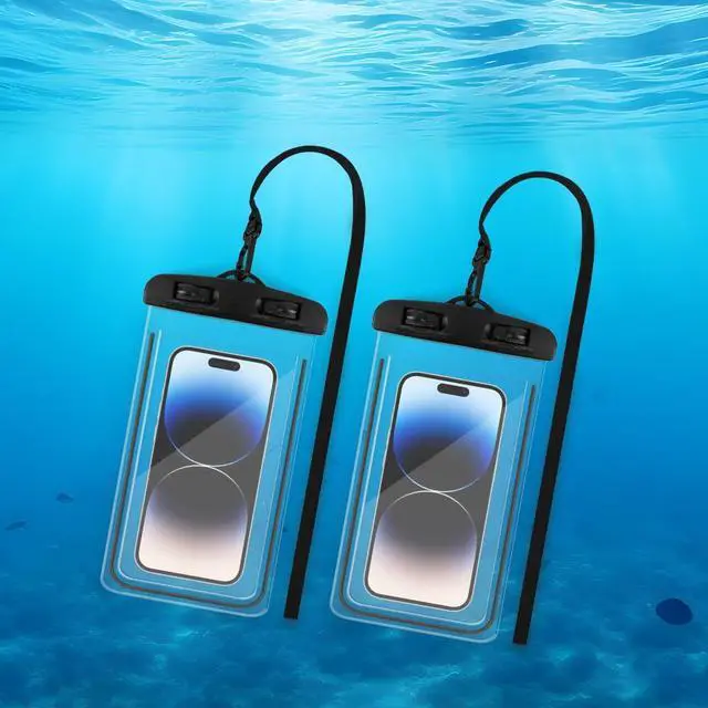 Alt view image 7 of 7 - Waterproof Phone Pouch, 2 Pack Black Water Proof Cell Phone Case, Phone Wet Dry Bag Holder Beach Vacation Waterpark Underwater Cruise Essentials Accessories Must Haves Packing List Stuff for Men Women