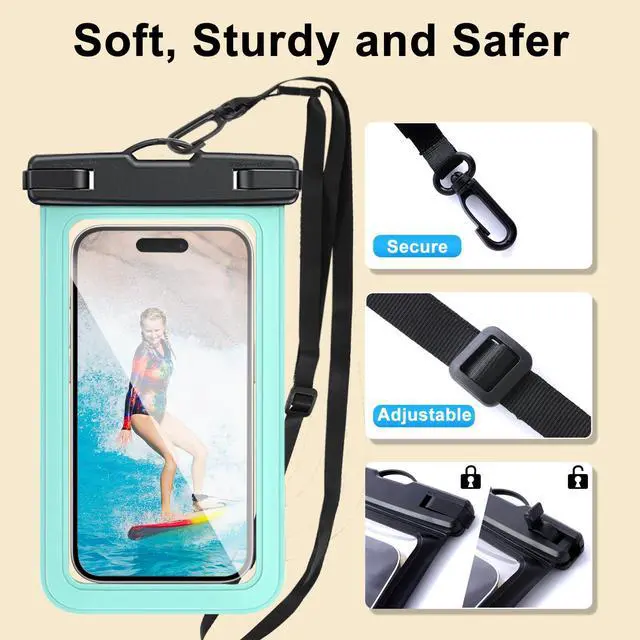 Alt view image 3 of 7 - 2 Pack Waterproof Phone Pouch with Adjustable Lanyard for iPhone 17 16 15 14 13 12 Pro Max, Samsung Galaxy S25/S24 up to 7.5", IPX8 Cellphone Water Proof Phone Case Dry Bags Black/Green