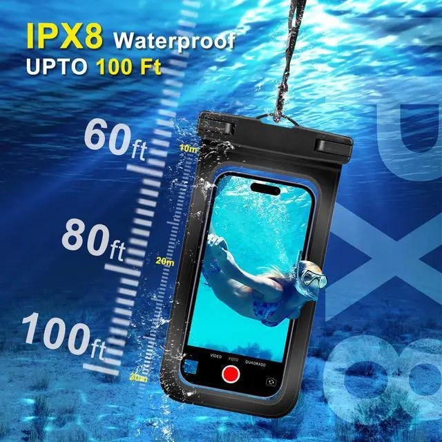 Alt view image 6 of 7 - 2 Pack Waterproof Phone Pouch with Adjustable Lanyard for iPhone 17 16 15 14 13 12 Pro Max, Samsung Galaxy S25/S24 up to 7.5", IPX8 Cellphone Water Proof Phone Case Dry Bags Black/Green