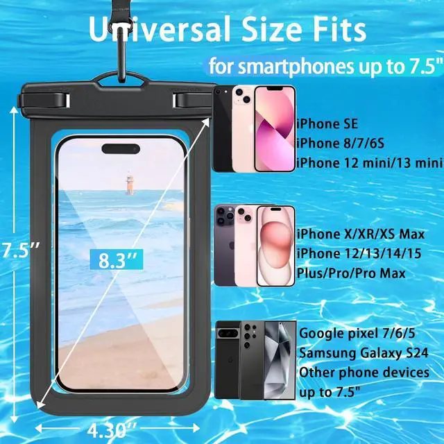Alt view image 2 of 7 - 2 Pack Waterproof Phone Pouch with Adjustable Lanyard for iPhone 17 16 15 14 13 12 Pro Max, Samsung Galaxy S25/S24 up to 7.5", IPX8 Cellphone Water Proof Phone Case Dry Bags Black/Green