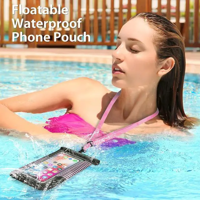 Alt view image 2 of 7 - Floating Waterproof Phone Pouch Bag, IPX8 Floatable Cell Phone Water Protector case Pouch 1PC w/Adjustable Neck Lanyard, for iPhone 15 14 13 Pro Max 12 11, for Galaxy S24 S23 Ultra 7" Pink