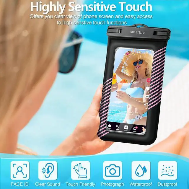 Alt view image 5 of 7 - Floating Waterproof Phone Pouch Bag, IPX8 Floatable Cell Phone Water Protector case Pouch 1PC w/Adjustable Neck Lanyard, for iPhone 15 14 13 Pro Max 12 11, for Galaxy S24 S23 Ultra 7" Pink