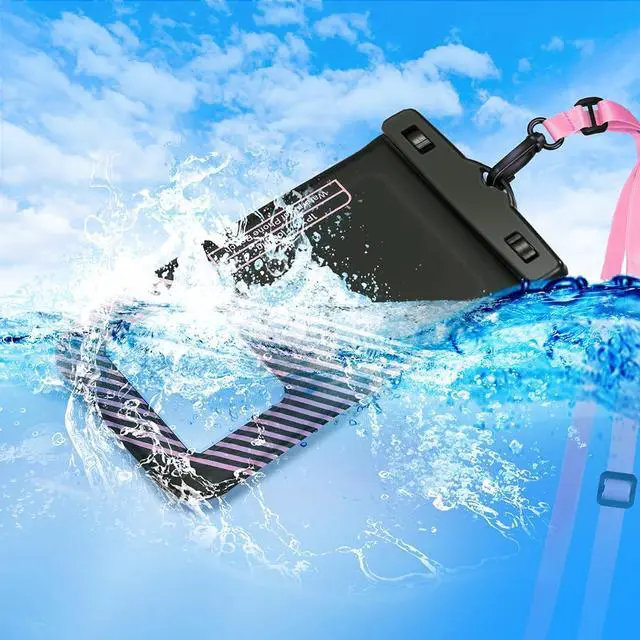 Alt view image 7 of 7 - Floating Waterproof Phone Pouch Bag, IPX8 Floatable Cell Phone Water Protector case Pouch 1PC w/Adjustable Neck Lanyard, for iPhone 15 14 13 Pro Max 12 11, for Galaxy S24 S23 Ultra 7" Pink