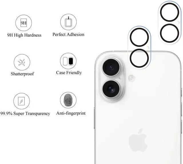 Alt view image 2 of 6 - 3 Pack Camera Lens Protector for iPhone 17,Tempered Glass,9H Hardness,Ultra HD,Anti-Scratch,Case Friendly,Does not Affect Night Shots