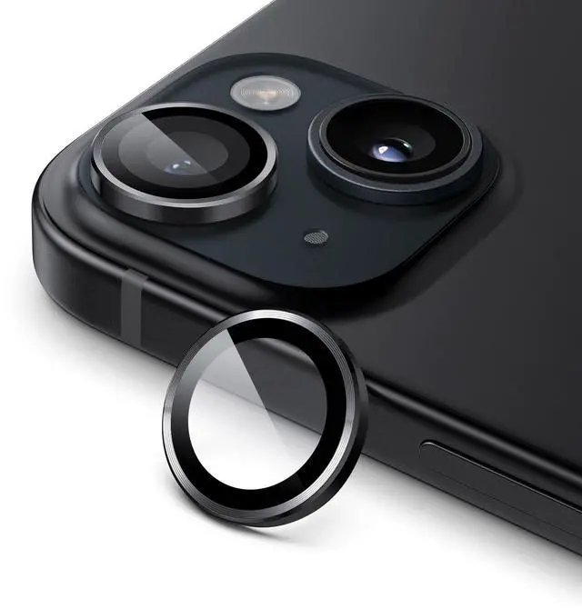 Main image of Camera Lens Protector for iPhone 15 6.1-Inch and iPhone 15 Plus 6.7-Inch, 9H Tempered Glass Metal Individual Ring Cover, HD Clear, 1 Set (Midnight)