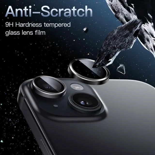 Alt view image 4 of 7 - Camera Lens Protector for iPhone 15 6.1-Inch and iPhone 15 Plus 6.7-Inch, 9H Tempered Glass Metal Individual Ring Cover, HD Clear, 1 Set (Midnight)