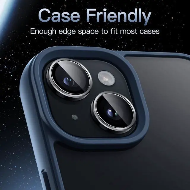 Alt view image 7 of 7 - Camera Lens Protector for iPhone 15 6.1-Inch and iPhone 15 Plus 6.7-Inch, 9H Tempered Glass Metal Individual Ring Cover, HD Clear, 1 Set (Midnight)
