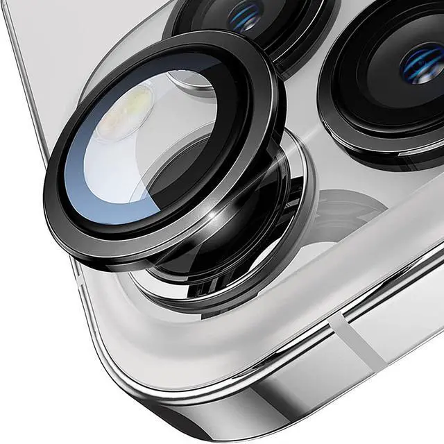 Alt view image 3 of 7 - Camera Lens Protector for iPhone 14 & iPhone 14 Plus, 9H Tempered Glass Camera Screen Cover, Black Metal Individual Ring