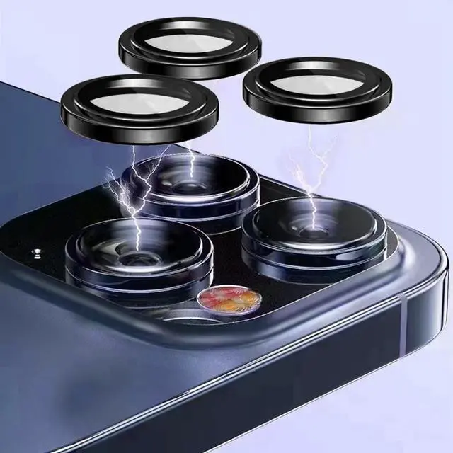 Alt view image 5 of 7 - Camera Lens Protector for iPhone 14 & iPhone 14 Plus, 9H Tempered Glass Camera Screen Cover, Black Metal Individual Ring