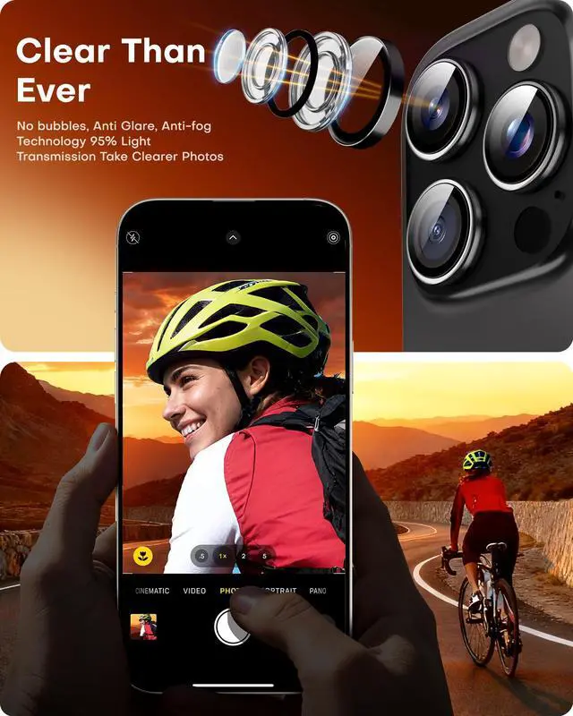 Alt view image 5 of 7 - for 2 Pack iPhone 16 Pro Max Camera Lens Protector/iPhone 16 Pro Camera Lens Protector Tempered Glass HD Individual Scratch Resistant Cover Accessories Case FriendlyBlack