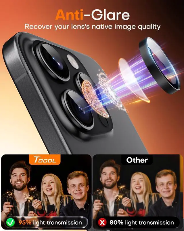 Alt view image 6 of 7 - for 2 Pack iPhone 16 Pro Max Camera Lens Protector/iPhone 16 Pro Camera Lens Protector Tempered Glass HD Individual Scratch Resistant Cover Accessories Case FriendlyBlack